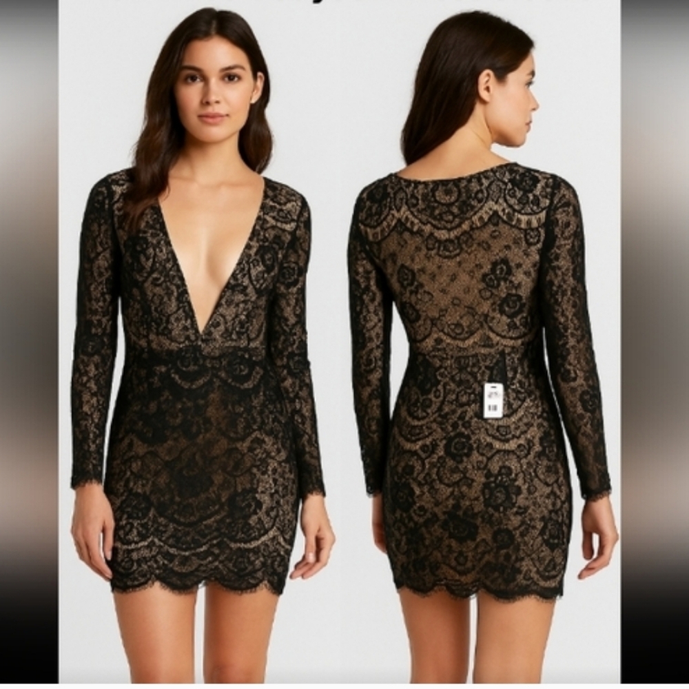 Charlotte Russe Deep V Neck Lace Long Sleeve Mini Dress S Whimsigoth Dark Fairy